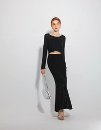 Sheer Ruffle Trim Cropped Top