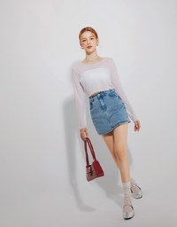 Sheer Ruffle Trim Cropped Top