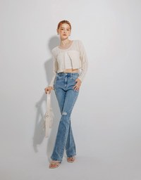 Vertical Stripe Sheer Button Down Top