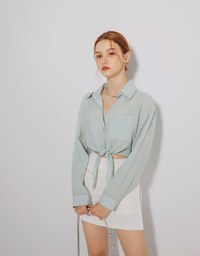 Wrinkled Sheer Tie Front Blouse