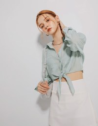 Wrinkled Sheer Tie Front Blouse