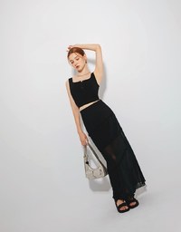 Ribbed Thick Shoulder Shoulder Padded Tank Top