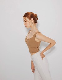 Ribbed Thick Shoulder Shoulder Padded Tank Top