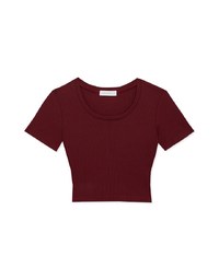 Versatile Crew Neck Side Slit Ribbed Top