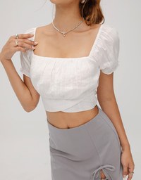 Square Neck Ruffle Sleeve Tie Top