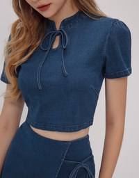 Classic Short Sleeve Jeans Denim Cheongsam Qipao Top