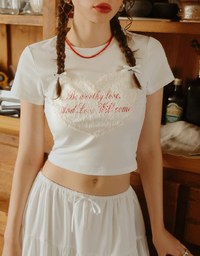 Lace Trim Heart Letter Tee