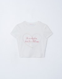 Lace Trim Heart Letter Tee