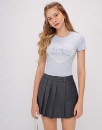 Lace Trim Heart Letter Tee