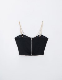 Spaghetti Strap Cami Padded Bra Top With Gold Chain Design