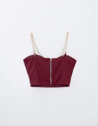 Spaghetti Strap Cami Padded Bra Top With Gold Chain Design