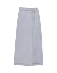 Side Button Slit Jeans Denim Long Skirt