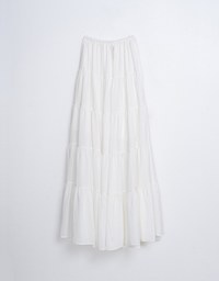 Maxi Long Skirt With Elastic Waistline And Drawstring Tiered & Textured Beach Style