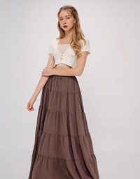 Textured Drawstring Tiered Long Skirt