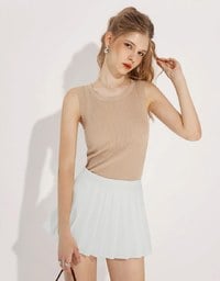 High Waisted Plain Pleated Mini Skirt