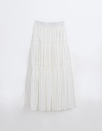 High Waist Plain Ruffled Hem Maxi Skirt