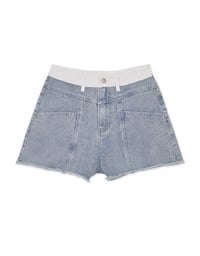 Contrast Unfinished Edge Jeans Denim Shorts