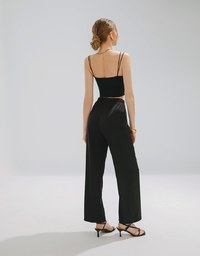 Cooling fabric Simple Plain Drawstring High Waisted Pants Culottes