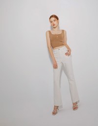 Solid Color Front Slit Jeans Denim Long Pants