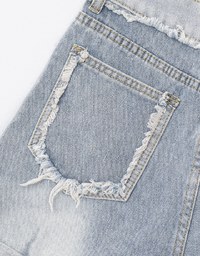 【Den!m LITE】High Waisted Denim Shorts Cuffed Fringe Jeans