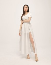 French Retro Hollow Puff Short Sleeve Dress