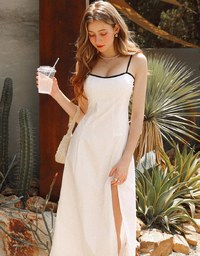 Side Slit Strap Padded Midi Dress