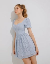 Embroidered Lace Hollow Tie Back Mini Dress