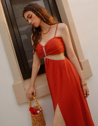 Bohemian Boho Style Hollow Slit Padded Maxi Dress