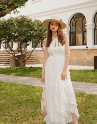 Semi Sheer Halter Chiffon Padded Maxi Dress