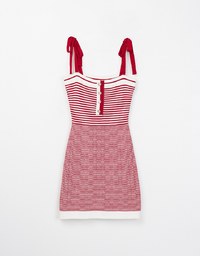 French Striped Knit Tie Mini Dress