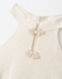 Pearl Embellished Cut Out Shoulder Cheongsam Qipao Mini Dress