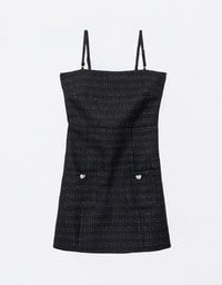 [HXA's Design] 3 WAY Chic Tweed Cami Mini Dress With Pearl Strap H10