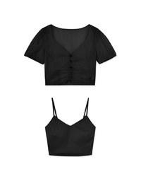 Set Wear of Sweetheart Sheer Top and Elastic Padded Vest