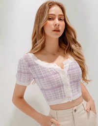 Tweed Plaid Trim Knit Top