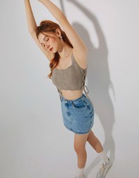 Square Neck Side Tie Knit Tank Top