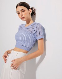 Lace Up Back Hole Knit Top