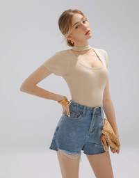 U Neck Halter Hollow Out Knit Top