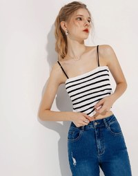 Striped Knit Cropped Cami Top