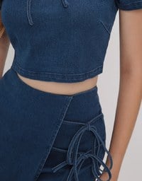 Qipao SKORT Denim Jeans Texture Side Tie Bow Cheongsam Design