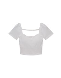 Solid Color Heart Neckline Knit Padded Top