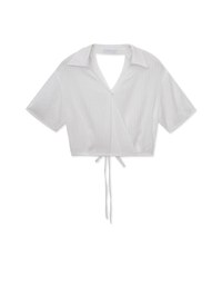 Wrinkled Sheer Collared Tie Top