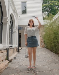 Textured Sheer Short Sleeve Blouse