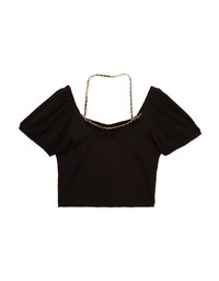 Gold Chain Ruched Ribbed Top