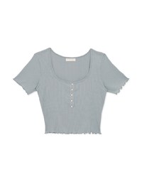 Pearl Trimmed Ribbed Ruffle Top