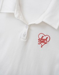 Cropped Polo Top With Embroidered Letter