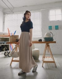 Soft Matte Satin Flare Long Skirt