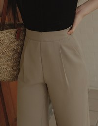 Classic Pleated Straight Leg High Waist Wide Trousers