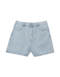 Washed Heart Side Slit Jeans Denim Shorts