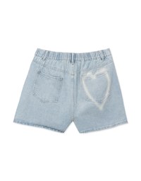 Washed Heart Side Slit Jeans Denim Shorts