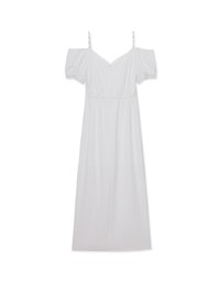 Elegant Pearl Strap Puff Sleeve Maxi Dress